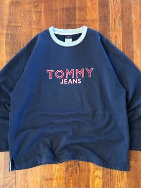 Vintage Y2K Tommy Hilfiger Tommy Jeans Embroidered Blue Red Crewneck Sweatshirt